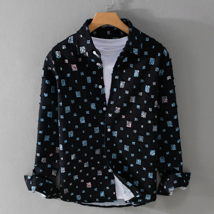 Gaius - Long-Sleeve Button-Up Shirt with Textured Squares