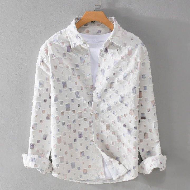 Gaius - Long-Sleeve Button-Up Shirt with Textured Squares