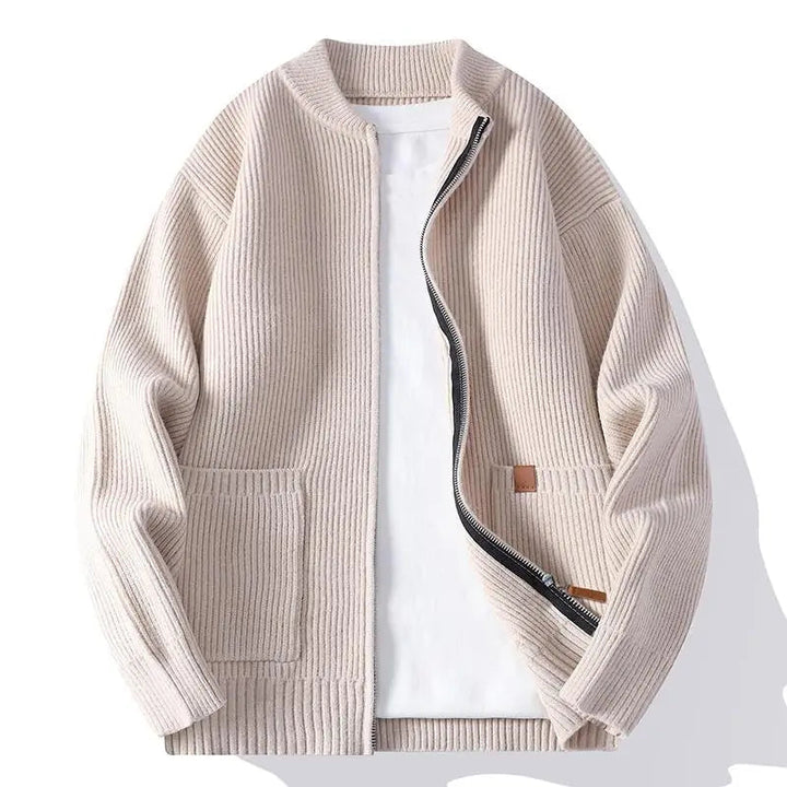 Thalena - Ribbed Knit Zip-Up Cardigan