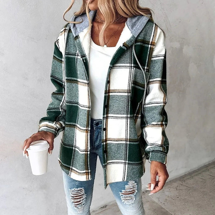 Liene - Hooded Checked Button Up Shirt Jacket
