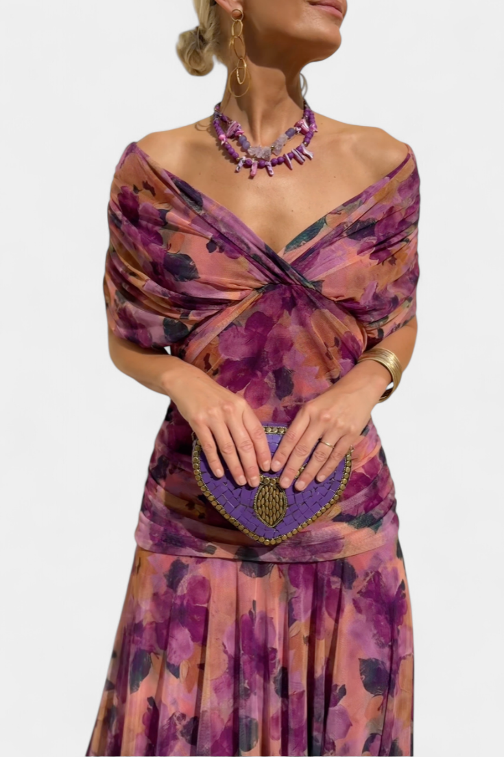 Lordanka - V-neck Long Dress With Floral Pattern