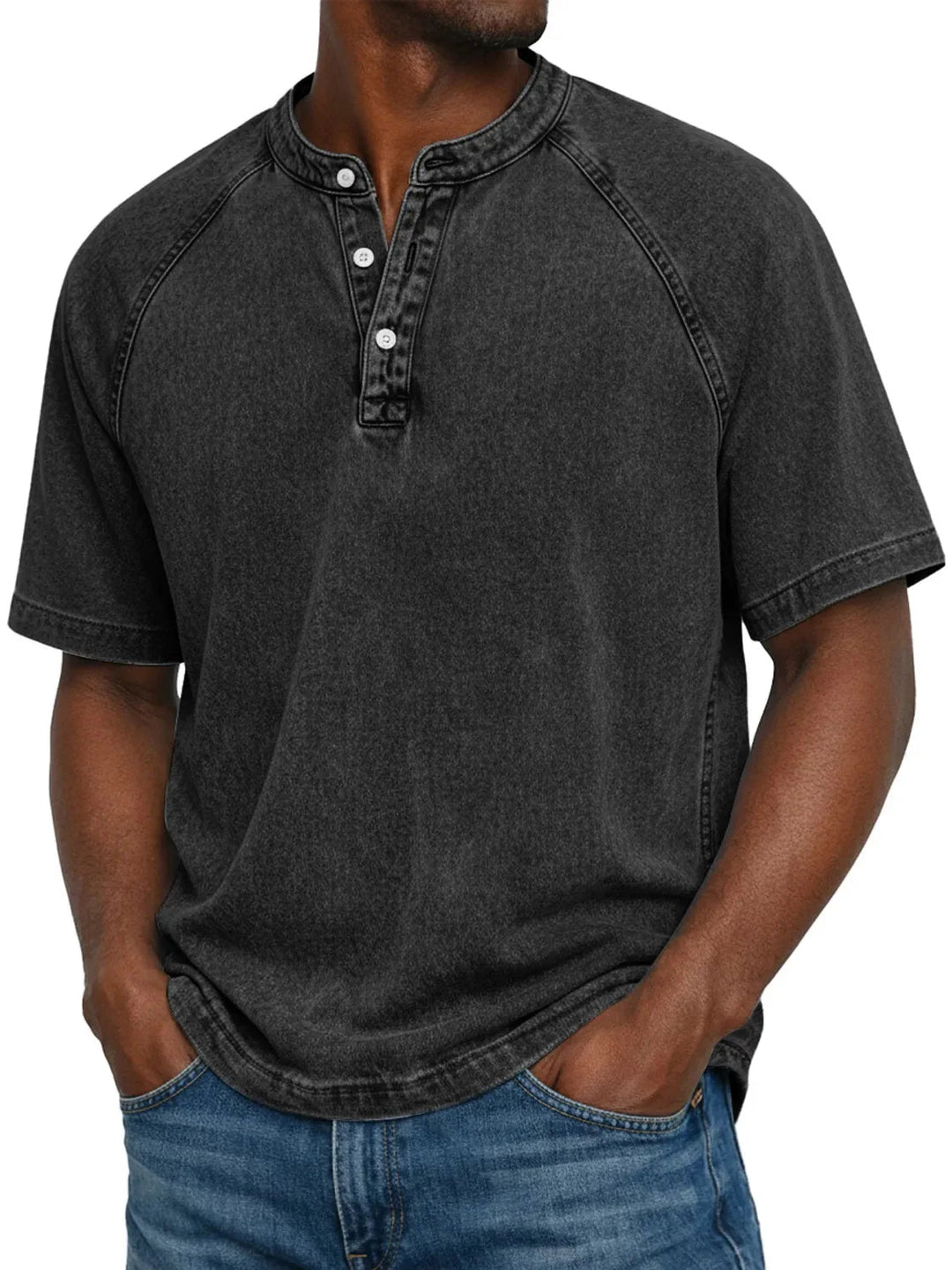 Misael - Vintage Washed Short Sleeve Henley T-Shirt