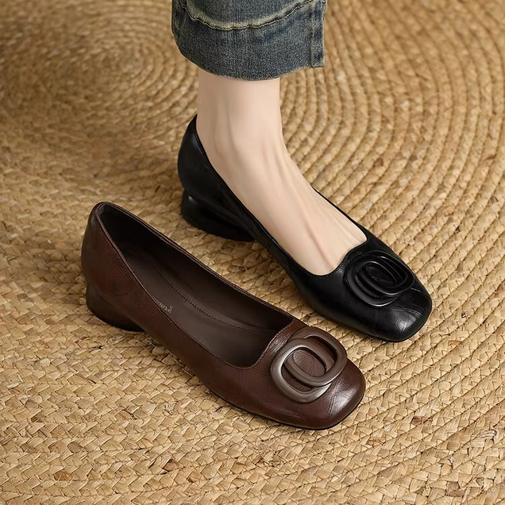 Danique - Square Toe Ballet Flats with Buckle