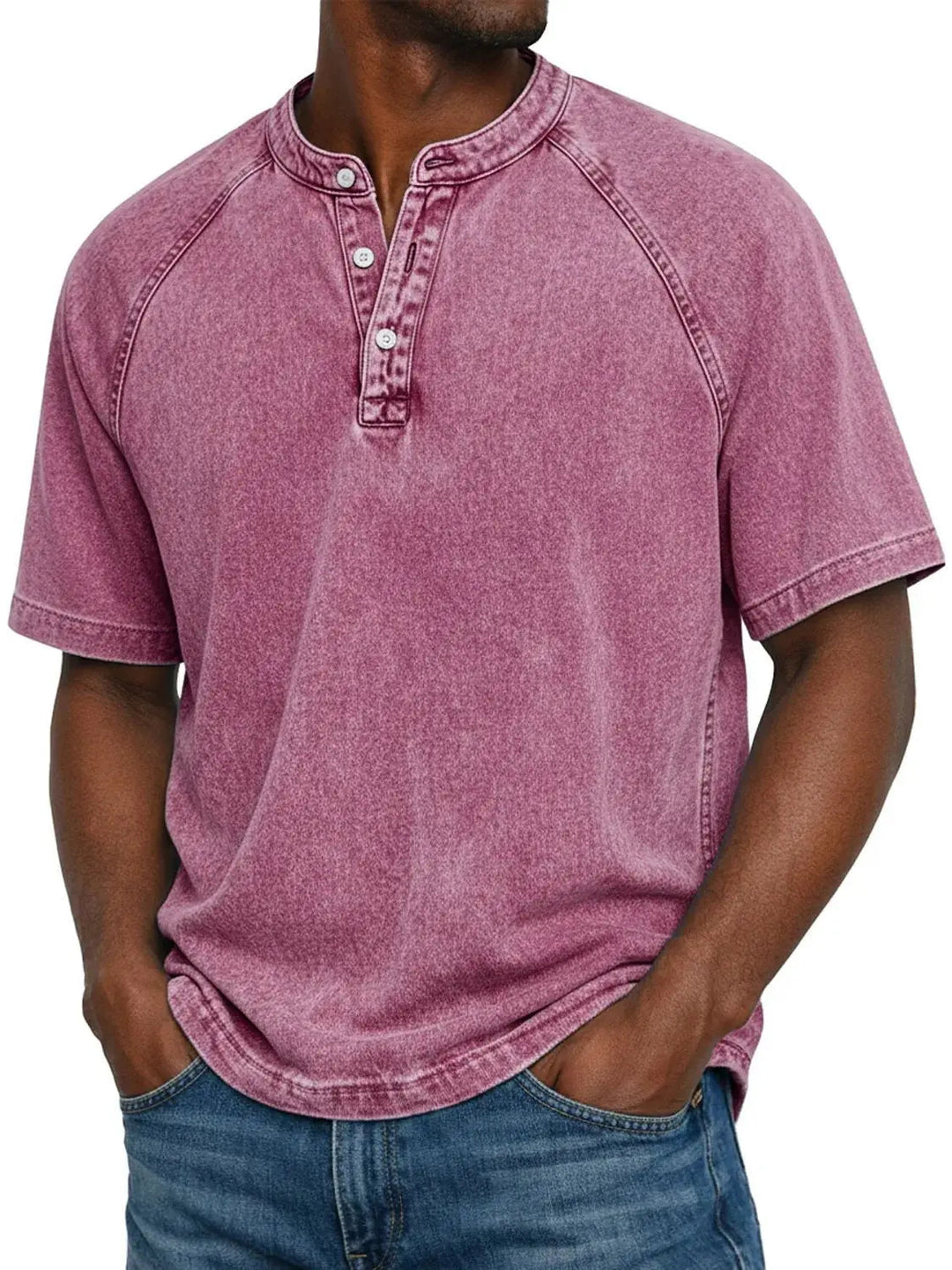 Misael - Vintage Washed Short Sleeve Henley T-Shirt