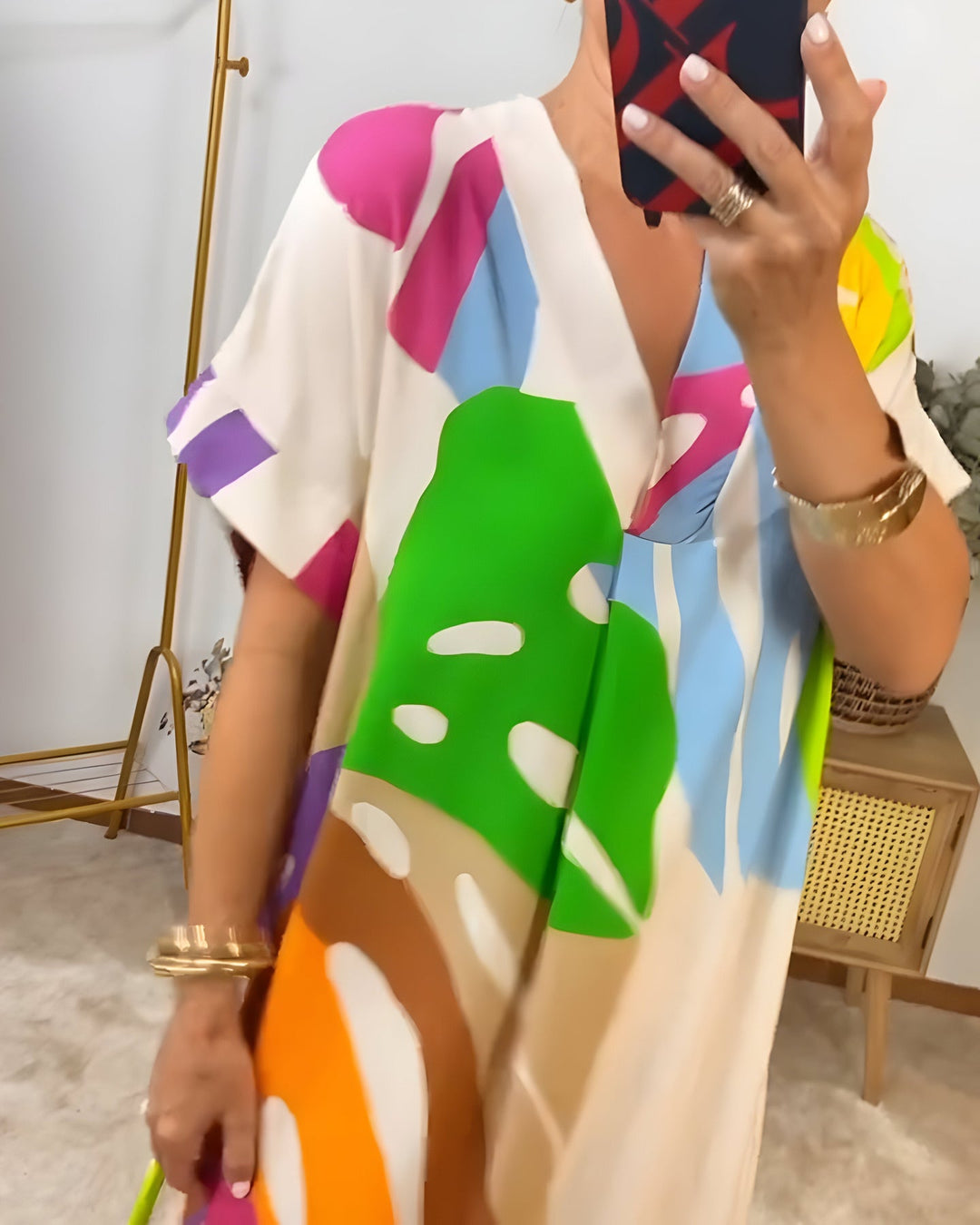 Madeline - Colorful Casual Dress With V-Neck