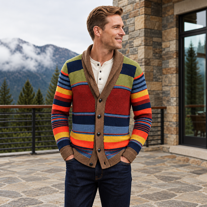 Nandth - Striped Shawl Collar Knit Cardigan