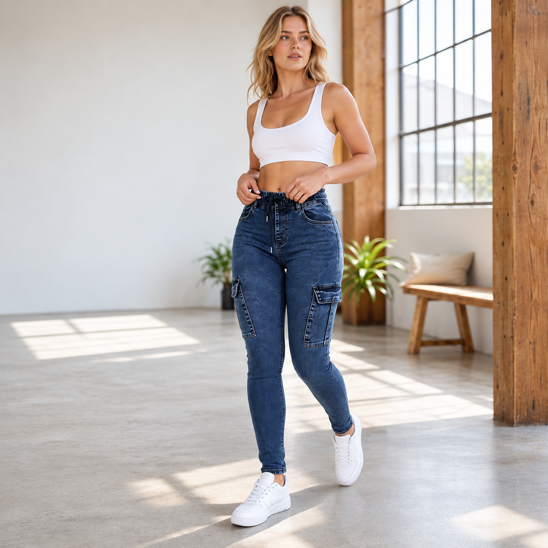 Petrea - High Waisted Strech Cargo Jeans