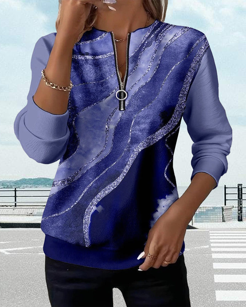 Kajsa - Vintage Print Sweatshirt With Half Zipper