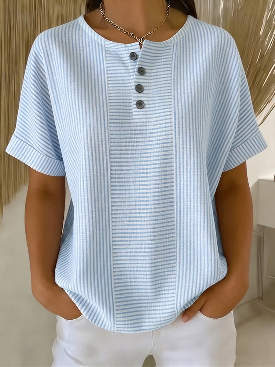 Ilenia - Elegant Striped Button Up Top