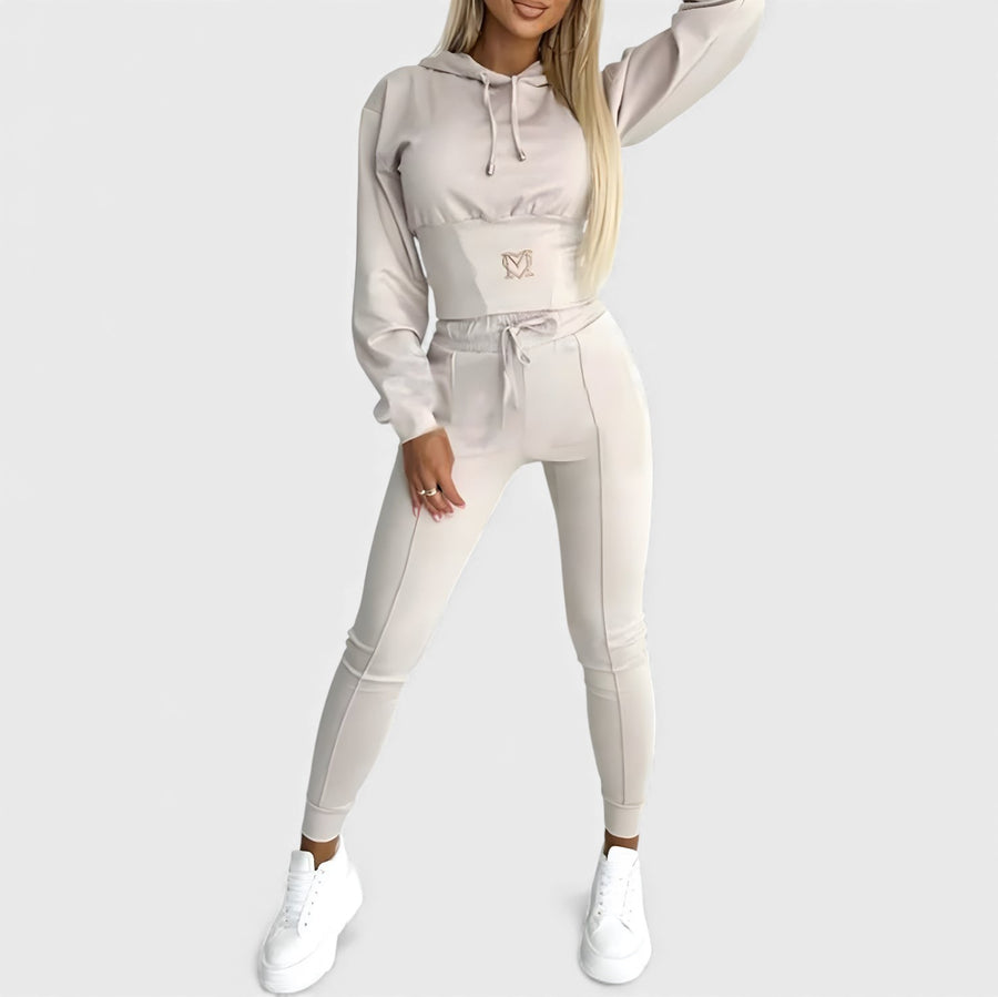 Maayan - Casual Long Sleeve Hoodie And Trouser Two-Piece Set
