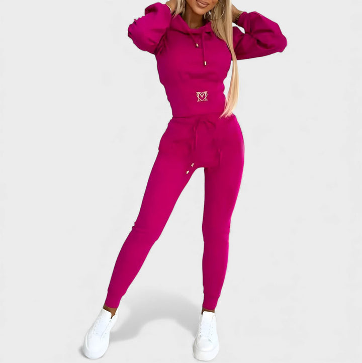 Maayan - Casual Long Sleeve Hoodie And Trouser Two-Piece Set