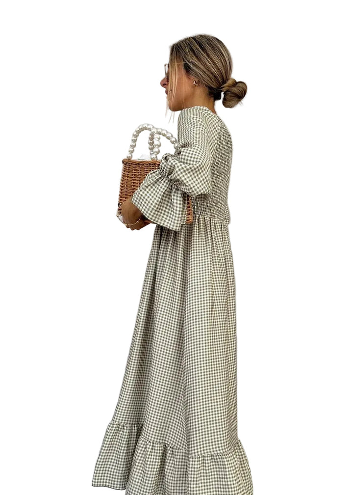 Helenee - Checked Maxi Dress With Round Neck