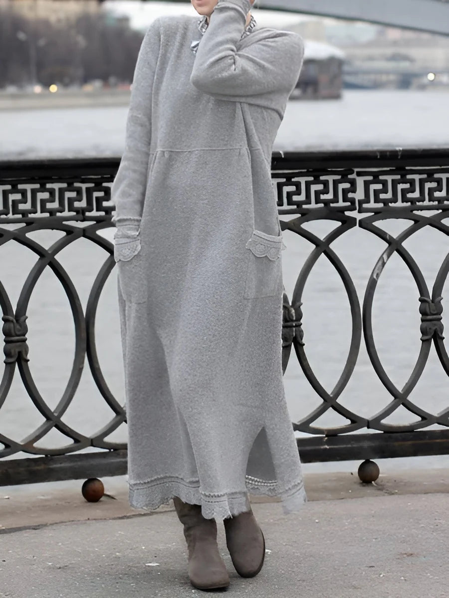 Nesrin - Casual Long Sleeve Dress With O-Neck