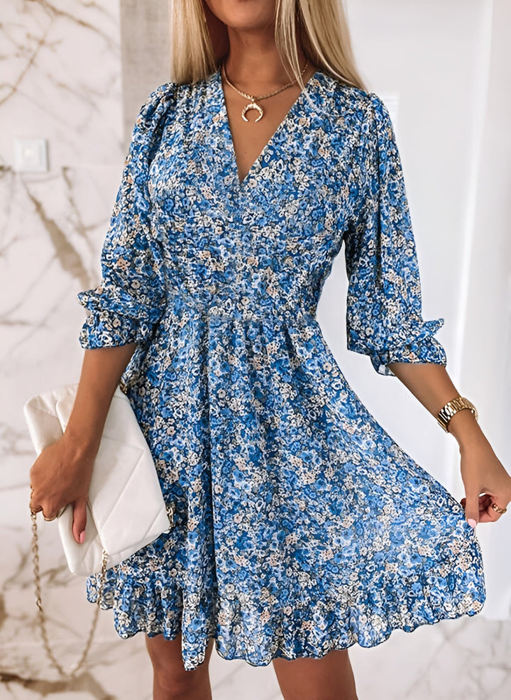 Devika - Elegant V-neck And Puff Sleeve Sumer Dress