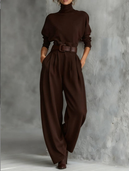 Melian - Turtleneck Wide Leg Belted Jumpsuit