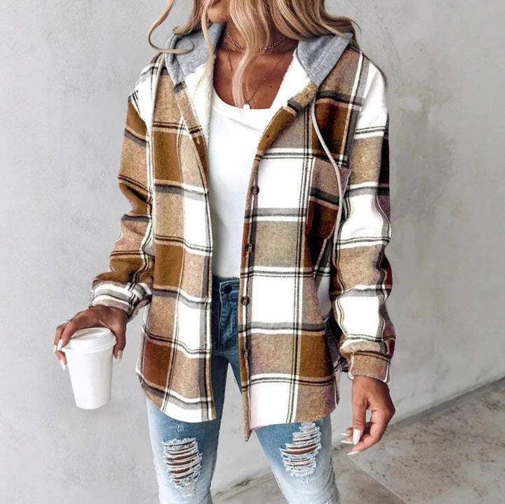 Liene - Hooded Checked Button Up Shirt Jacket