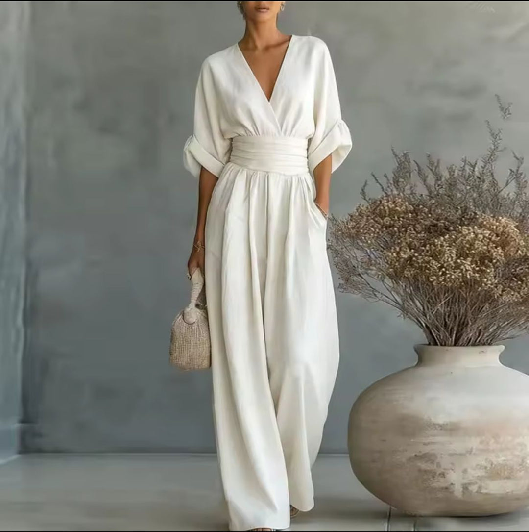 Aurore - Comfortable Jumpsuit WIth V-Neck