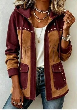Velelle - Jacket With Hood and Contrasting Textured Panels