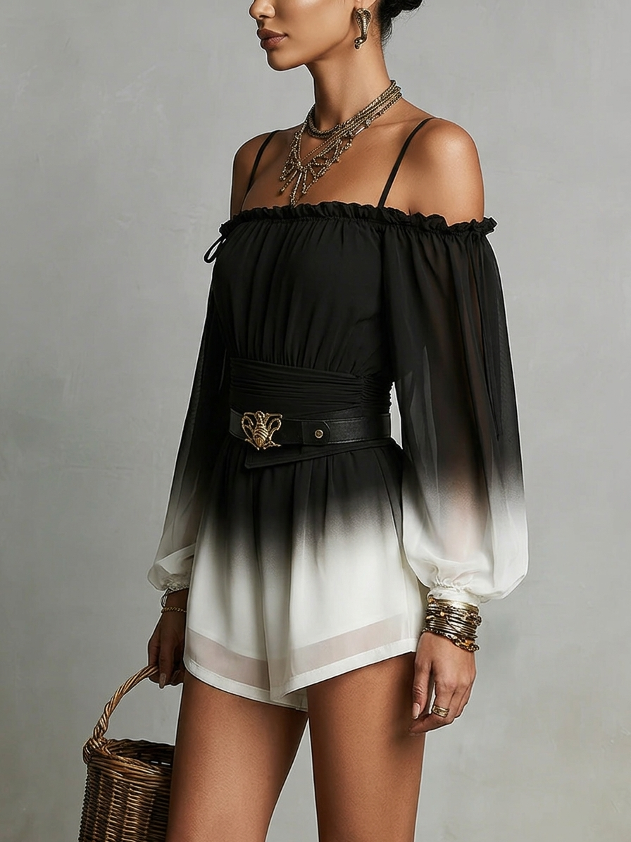 Lyolik - Off-Shoulder Gradient Chiffon Playsuit