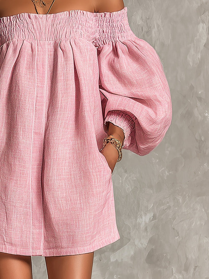 Avelira - Off-Shoulder Lantern Sleeve Mini Dress