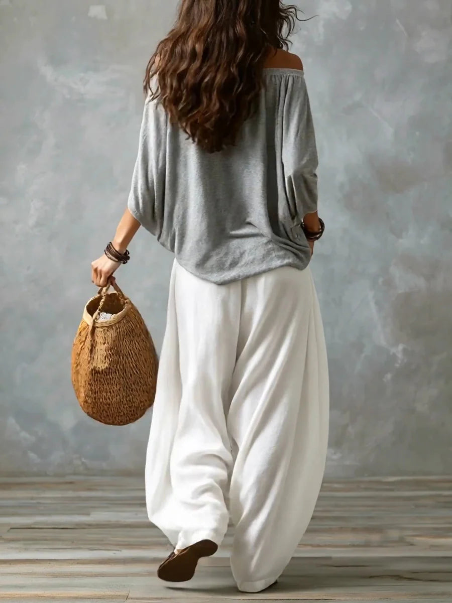 Joryna - Asymmetric Top And Wide Palazzo Pants Set