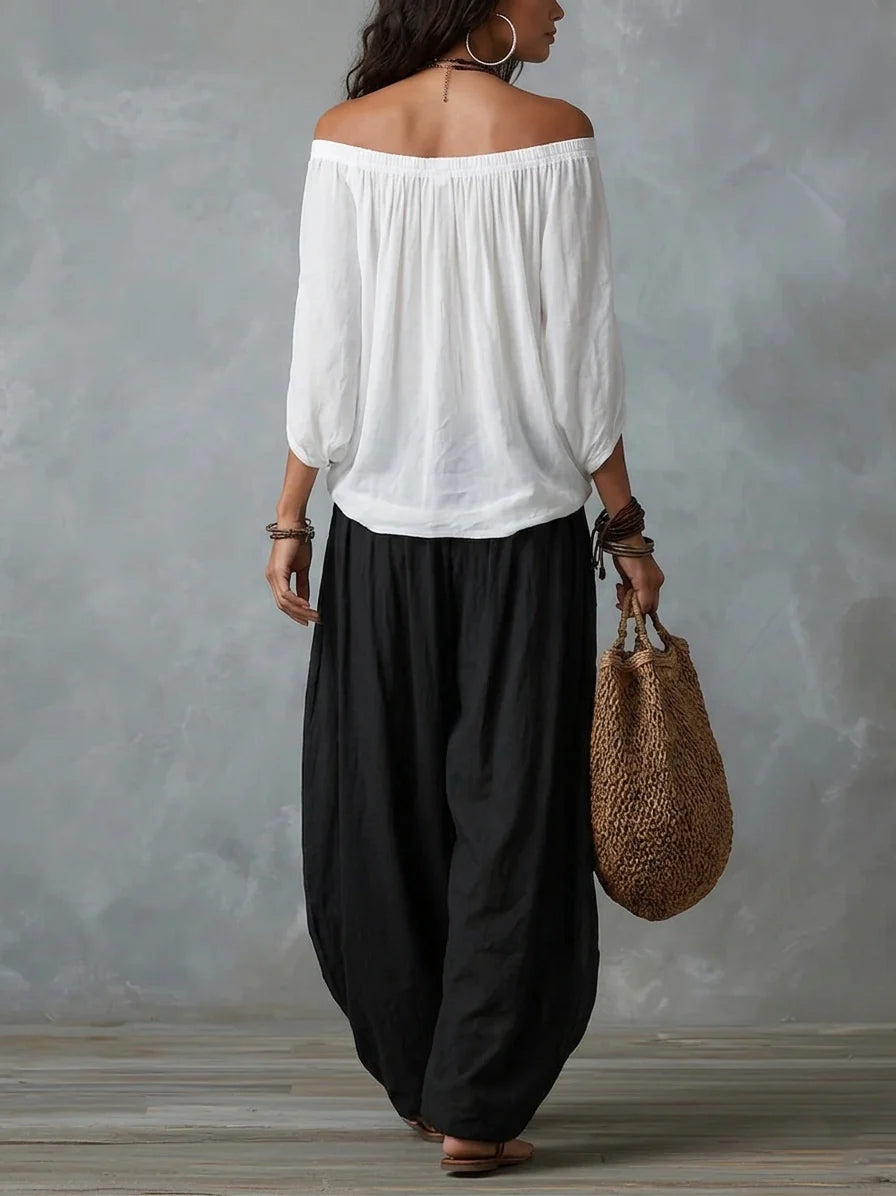Joryna - Asymmetric Top And Wide Palazzo Pants Set