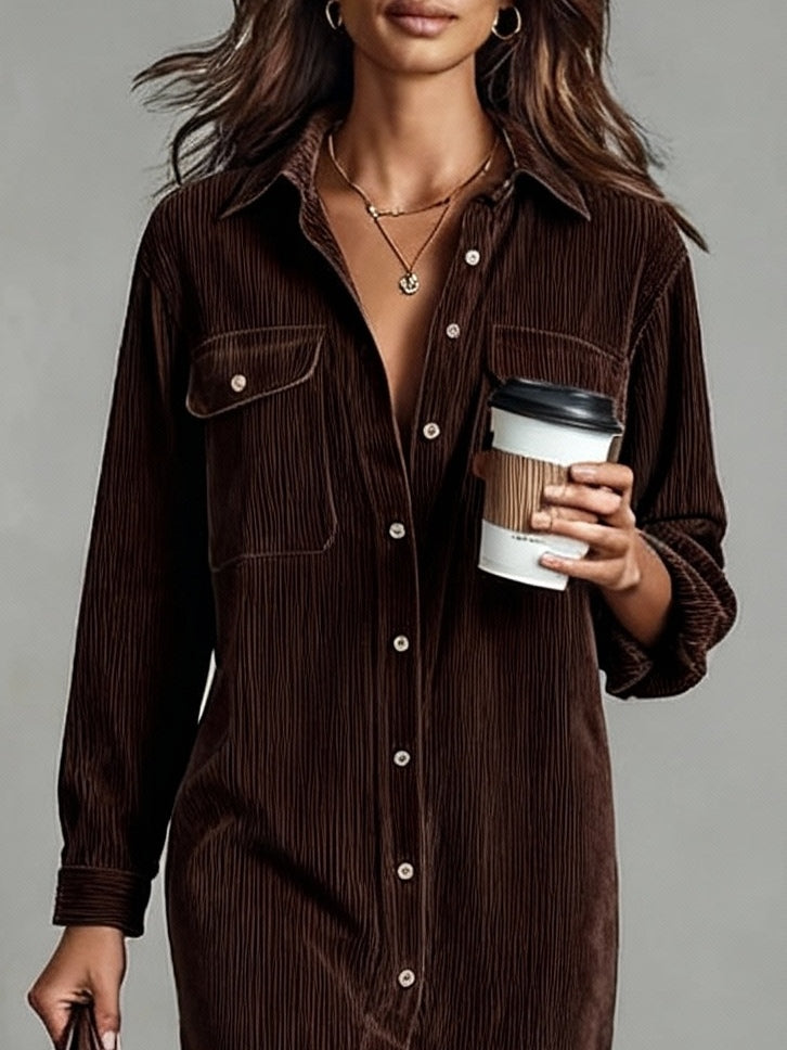 Elyselalina - Shirt Dress With Corduroy Texture and Pockets