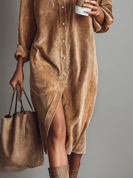 Elyselalina - Shirt Dress With Corduroy Texture and Pockets