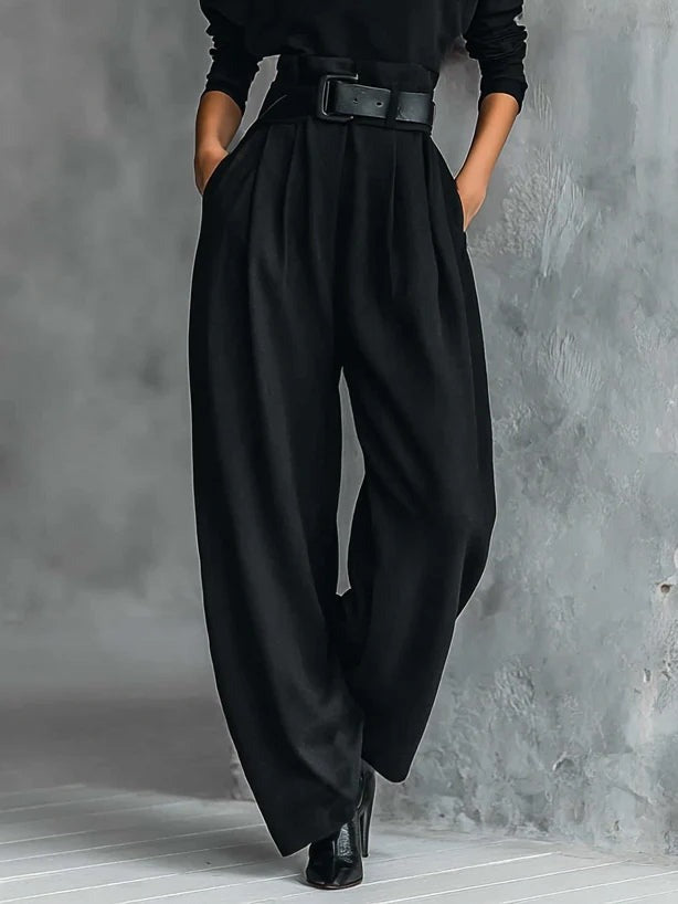 Laurira - Turtleneck Wide Leg Belted Jumpsuit