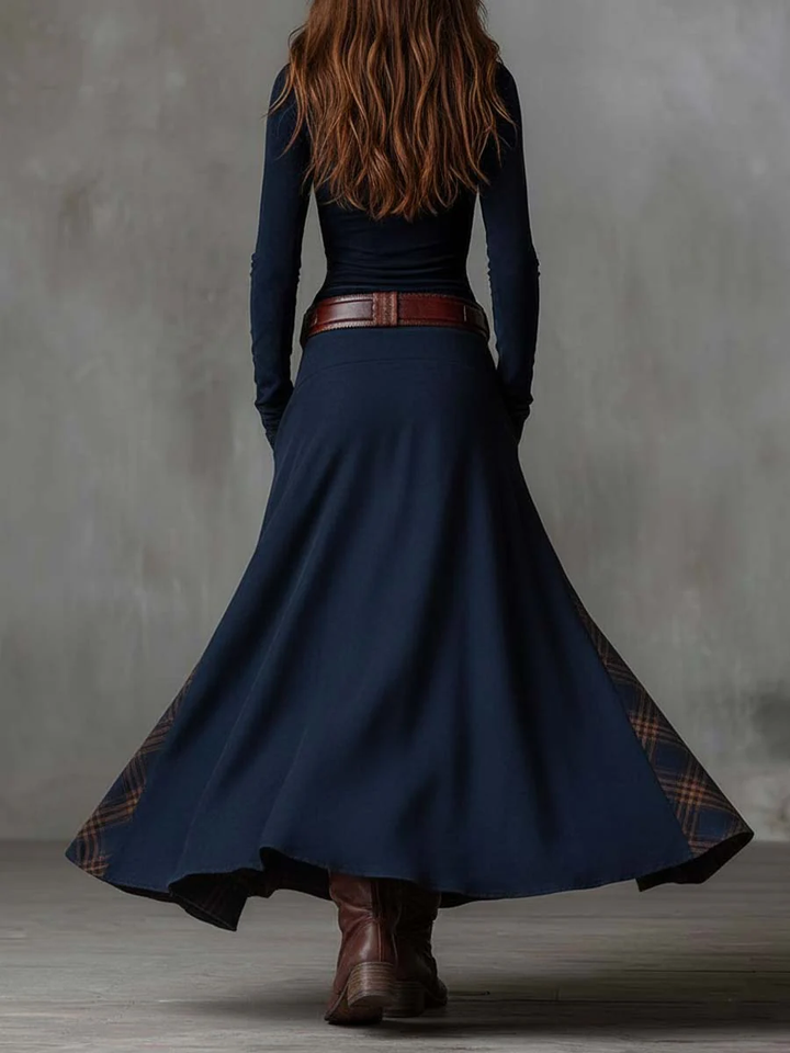 Fringilla - Long Vintage Plaid Suede Dress