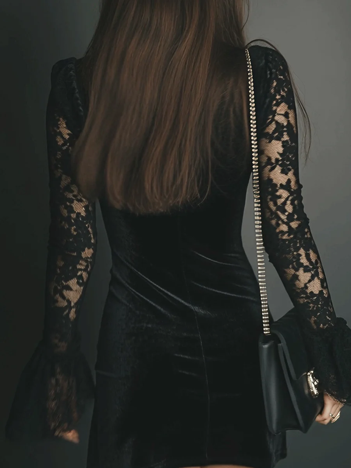 Fiziana - Velvet And Lace Mini Dress