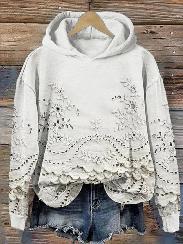 Leenja - Casual Textured Floral Hoodie