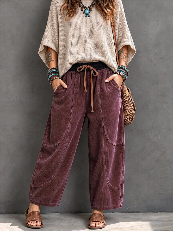Neriisa - Casual Corduroy Pants With Elastic Waist