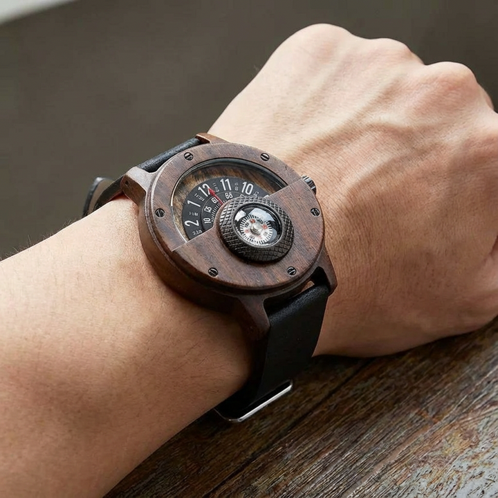 Krzysztof - Turntable Compass Dial Wooden Watch