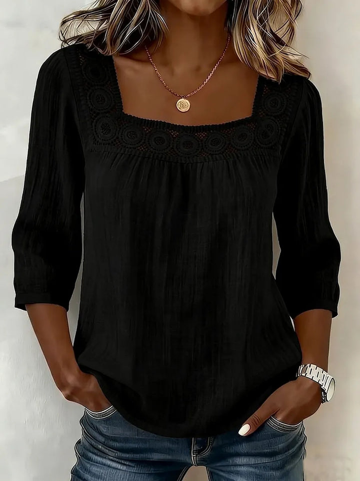 Nozomi - Square Neck Lace Patchwork Blouse
