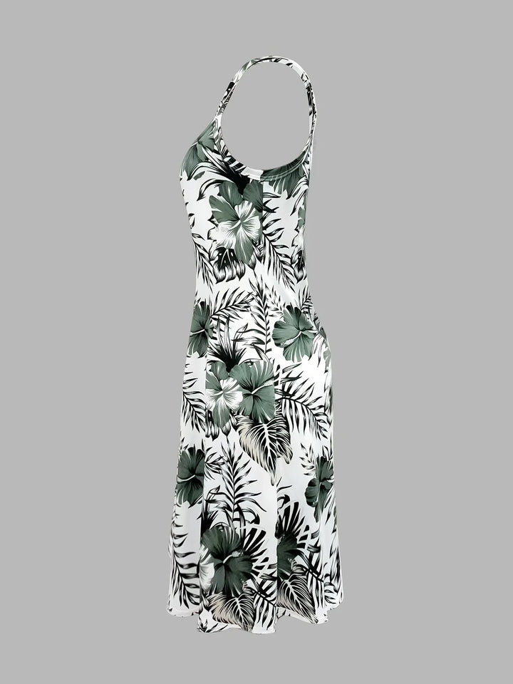 Elfi - Leaf Printed Sleeveless Dress