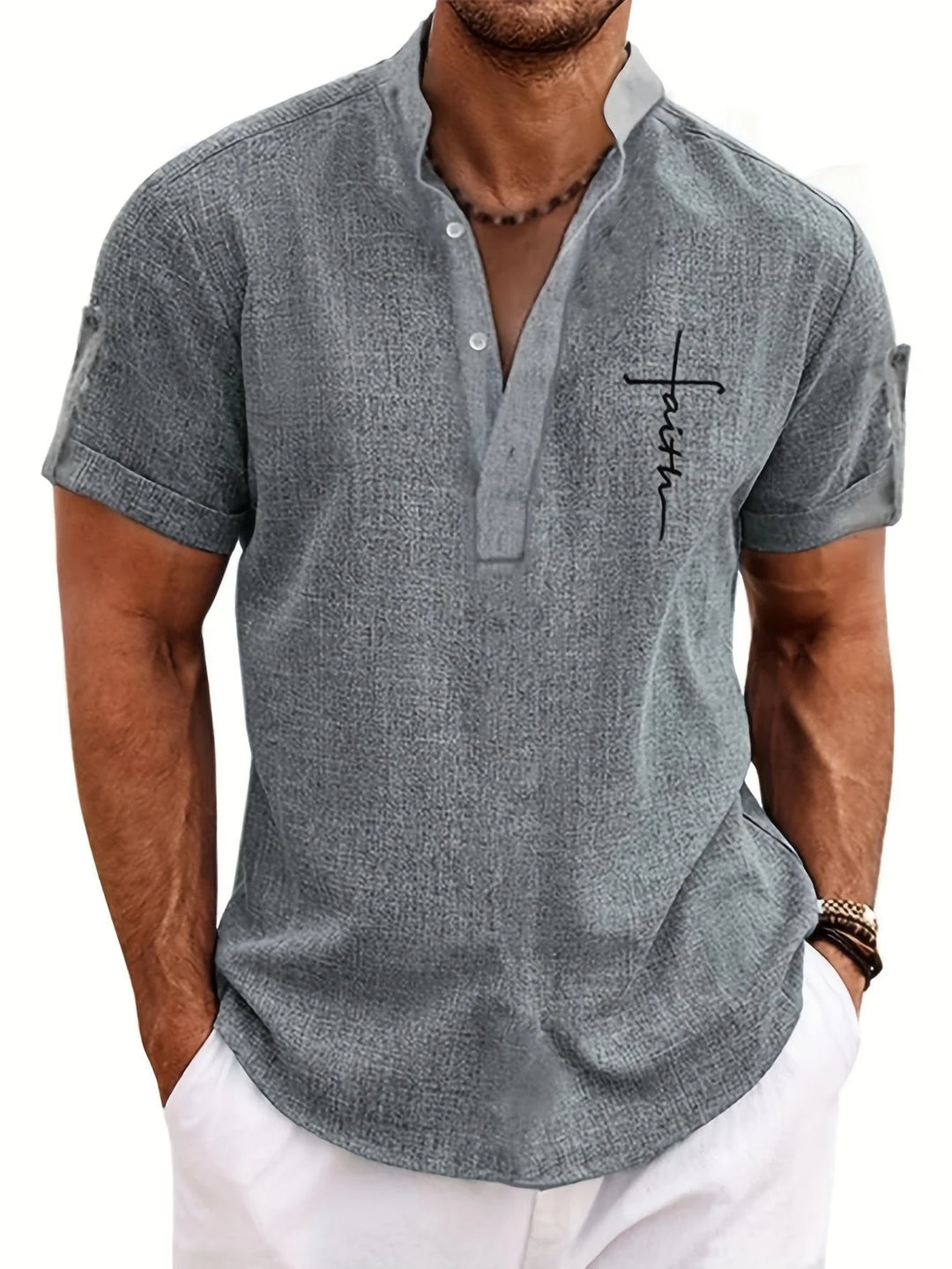 Elliott - Elegant Short Sleeve Shirt With Stand Collar