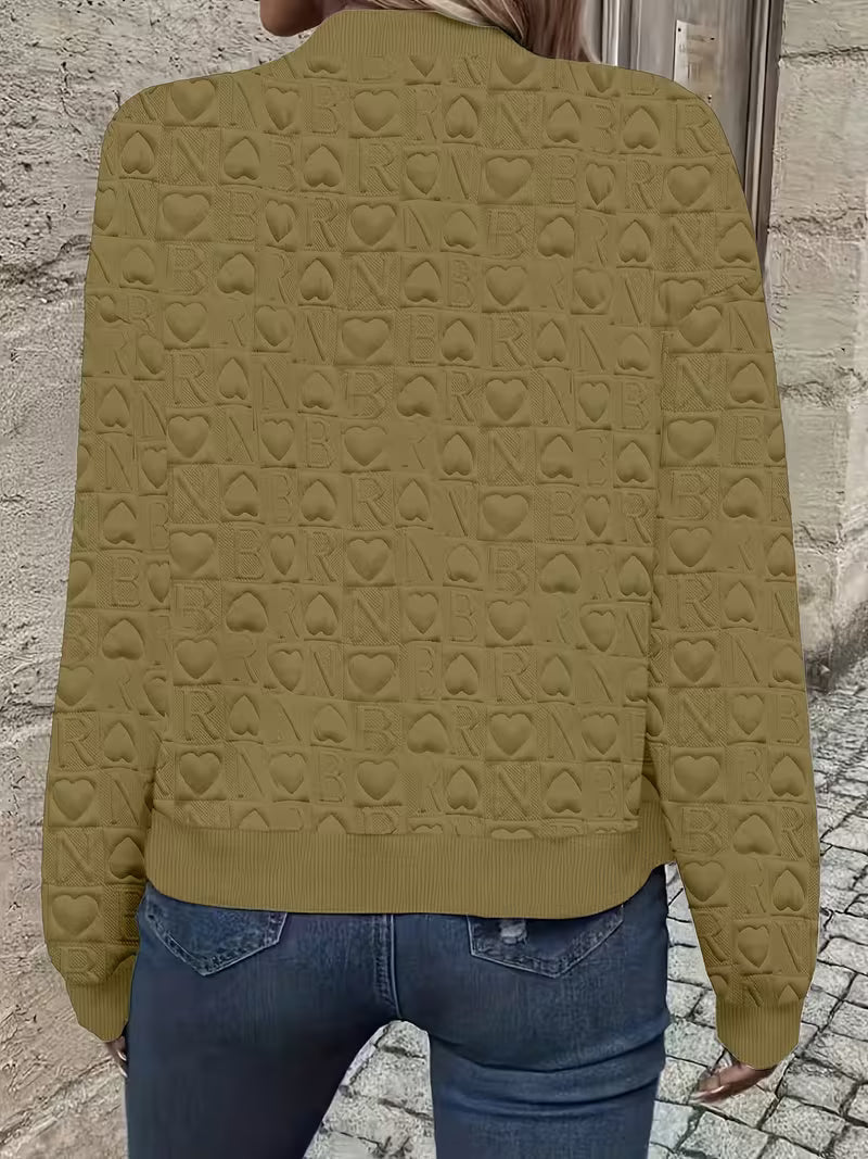Mileisine - Embossed Heart Pattern Zip-Up Jacket