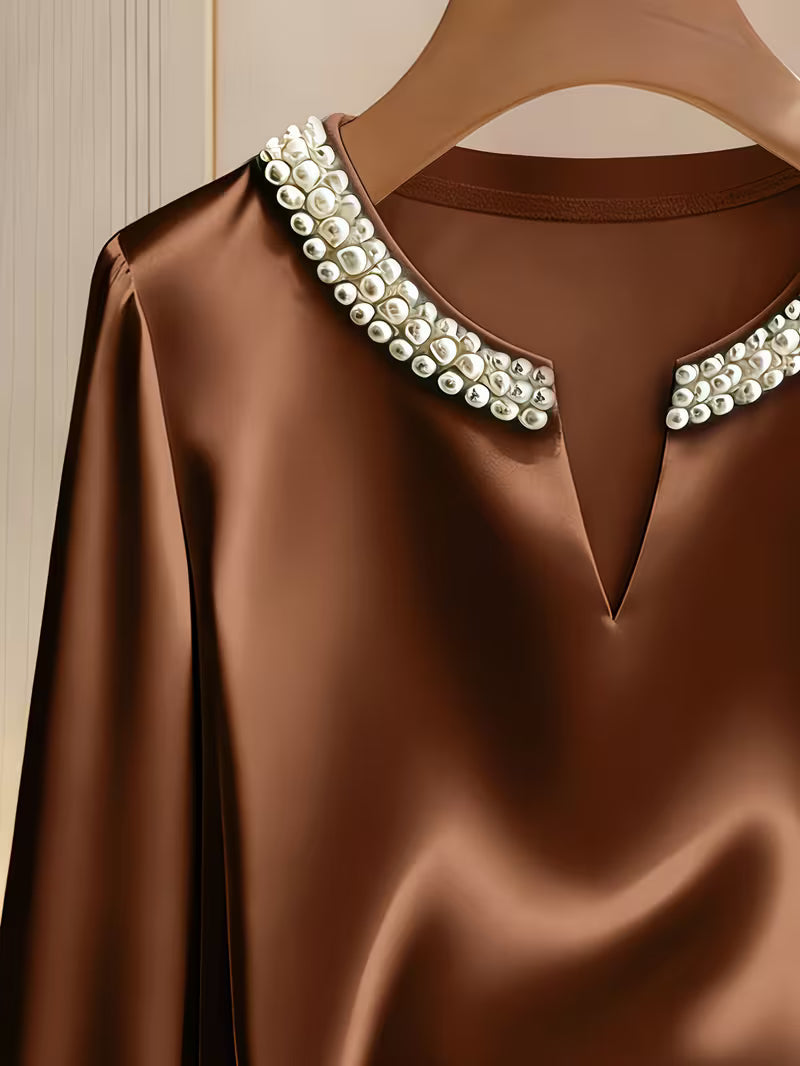 Avinaya - Elegant Long Sleeve Shirt With Round Neck Pearl