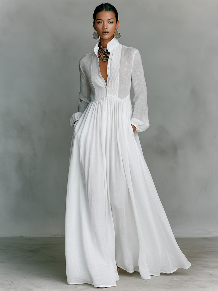 Naylia - Maxi Dress with High Neck and Long Sleeves