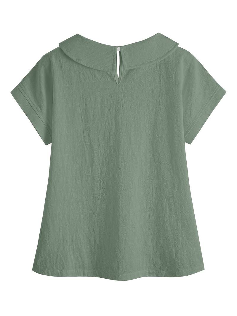 Krischelle - Lapel Lace Splicing Short Sleeve Sweater