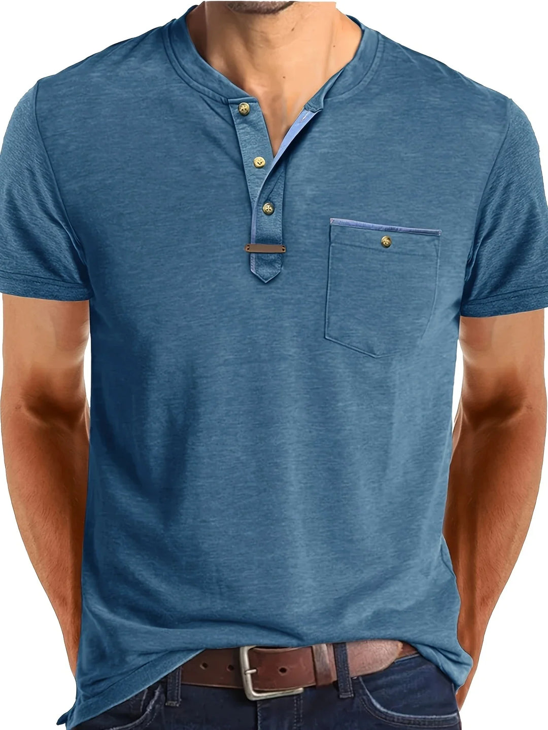 Saxon - Elegant Round Neck T Shirt With Pocket