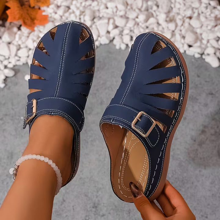Alvena - Closed Toe Cutout Buckle Flat Sandals