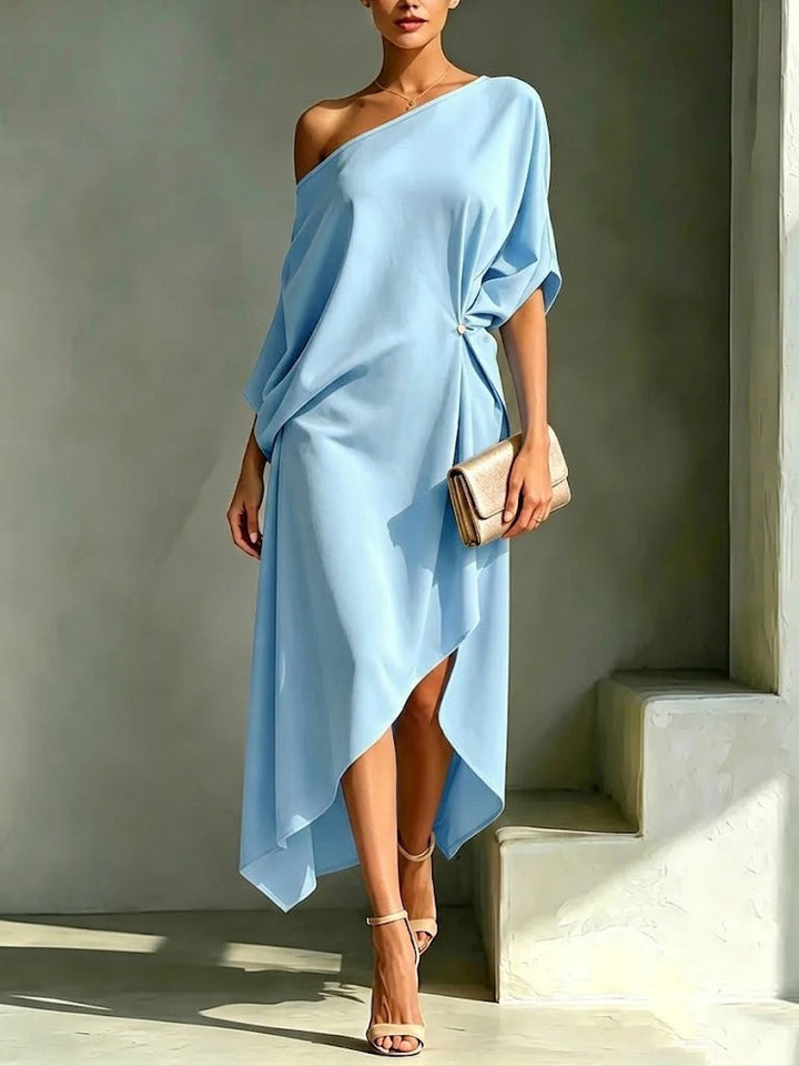 Elonia - Off Shoulder Asymmetric Midi Dress