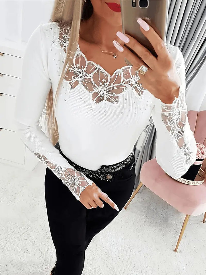 Nizara - Elegant V-Neck Blouse with Lace