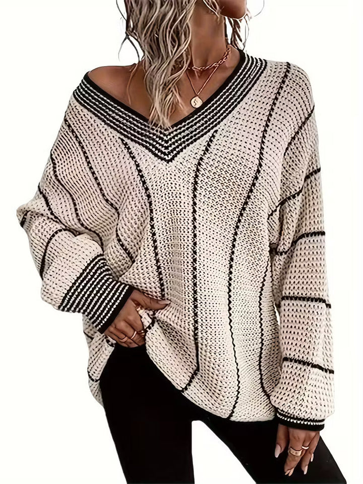 Lykke - Striped V-Neck Oversized Sweater