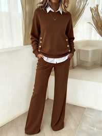 Lavioriya - Two-Piece Set With Buttoned Top and Wide-Leg Trousers