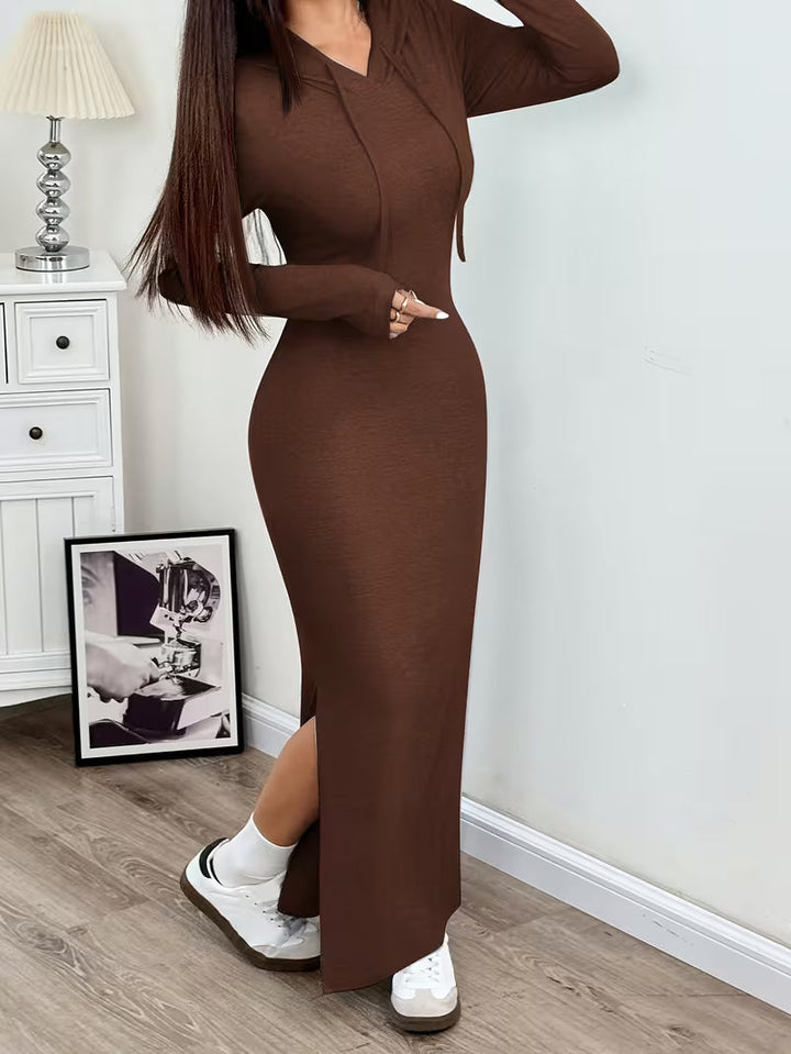 Valeia - Long Sleeve Maxi Dress With Hood