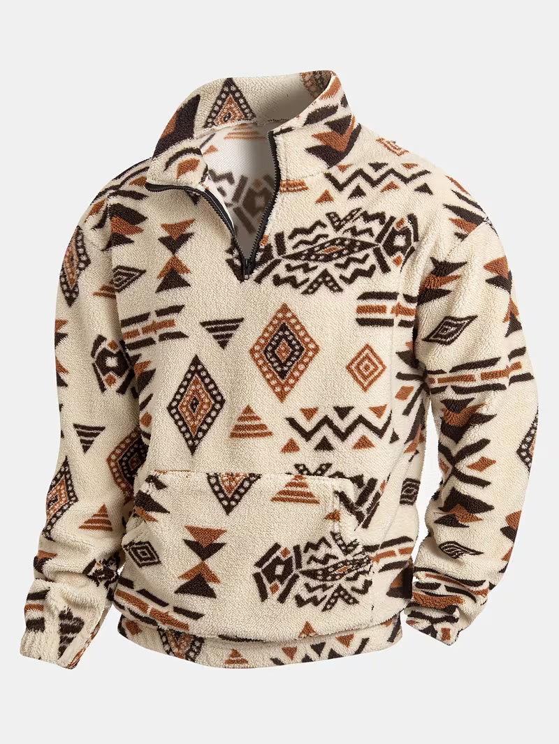 Veloelilda - Plush Ethnic Mock Neck Sweatshirt