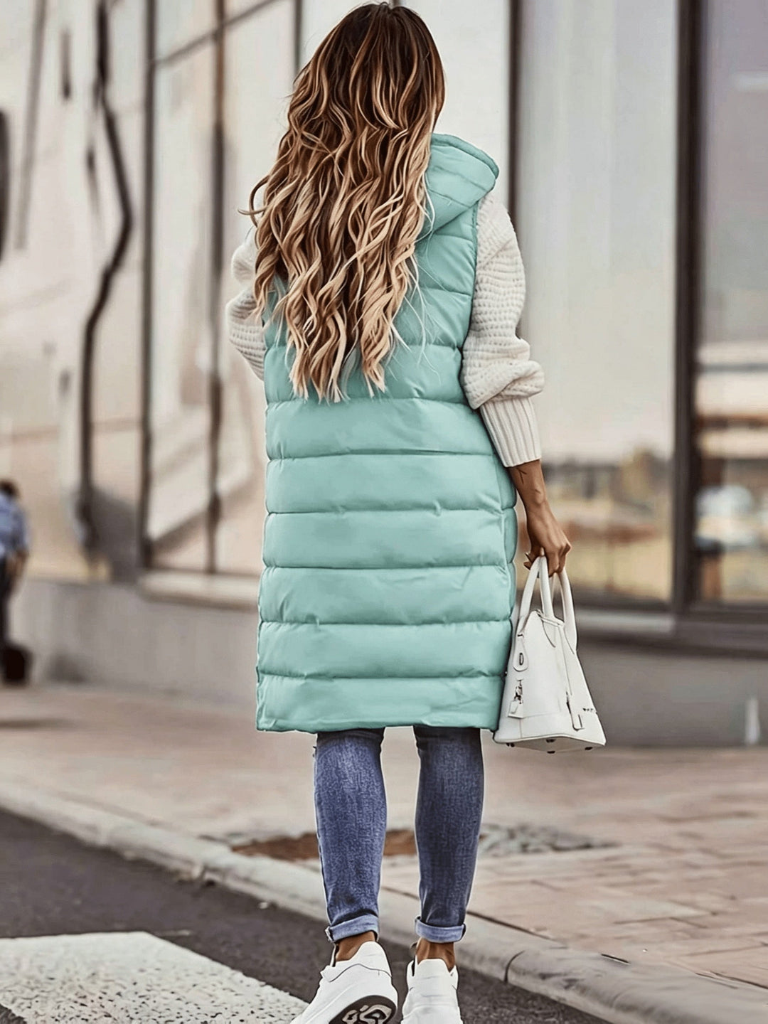 Althorida - Long Hooded Puffer Vest With Pockets